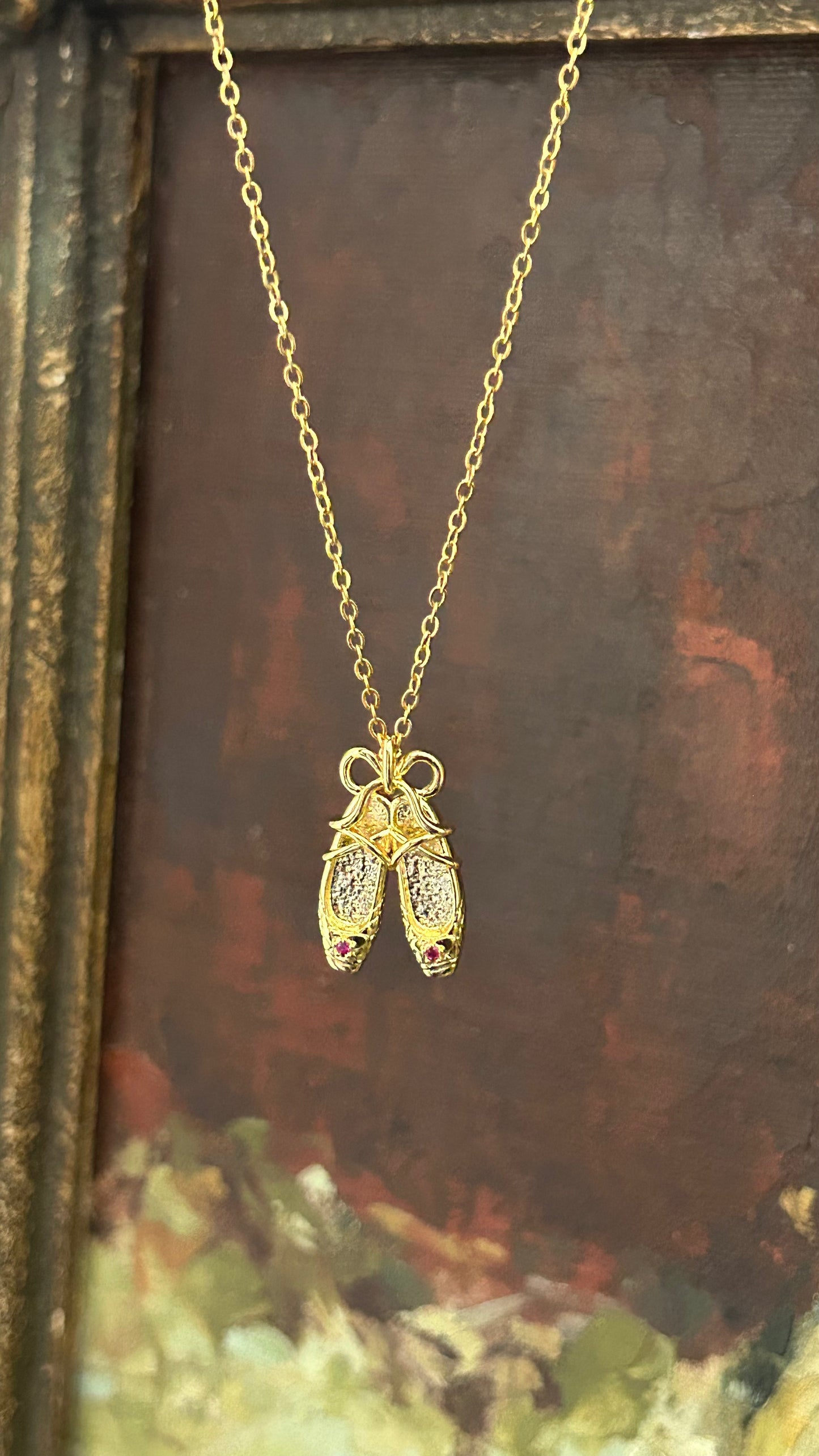 Gold Plated Stainless Steel Ballet Shoe Necklace