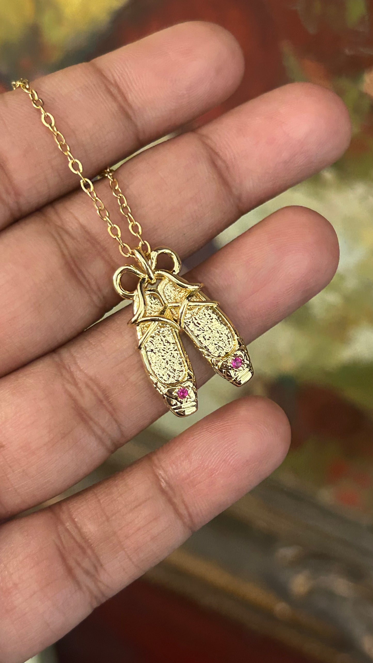 Gold Plated Stainless Steel Ballet Shoe Necklace