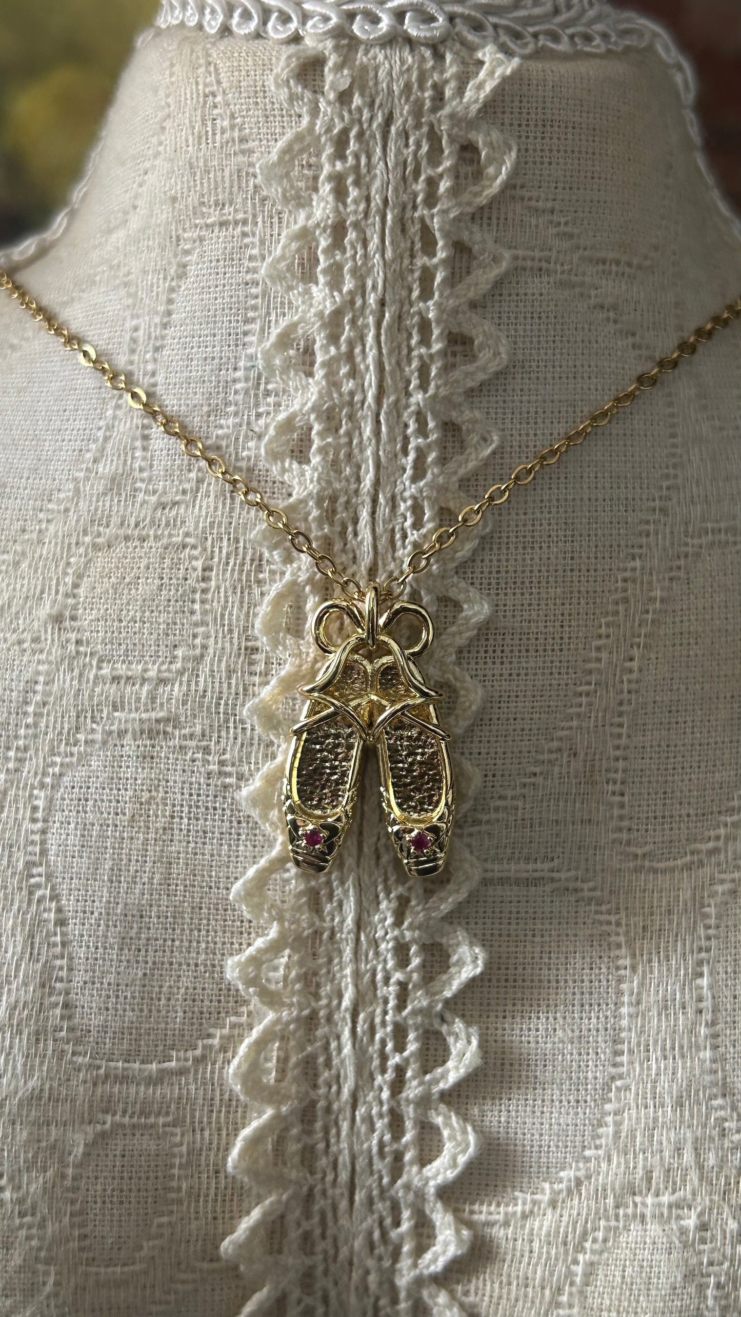 Gold Plated Stainless Steel Ballet Shoe Necklace