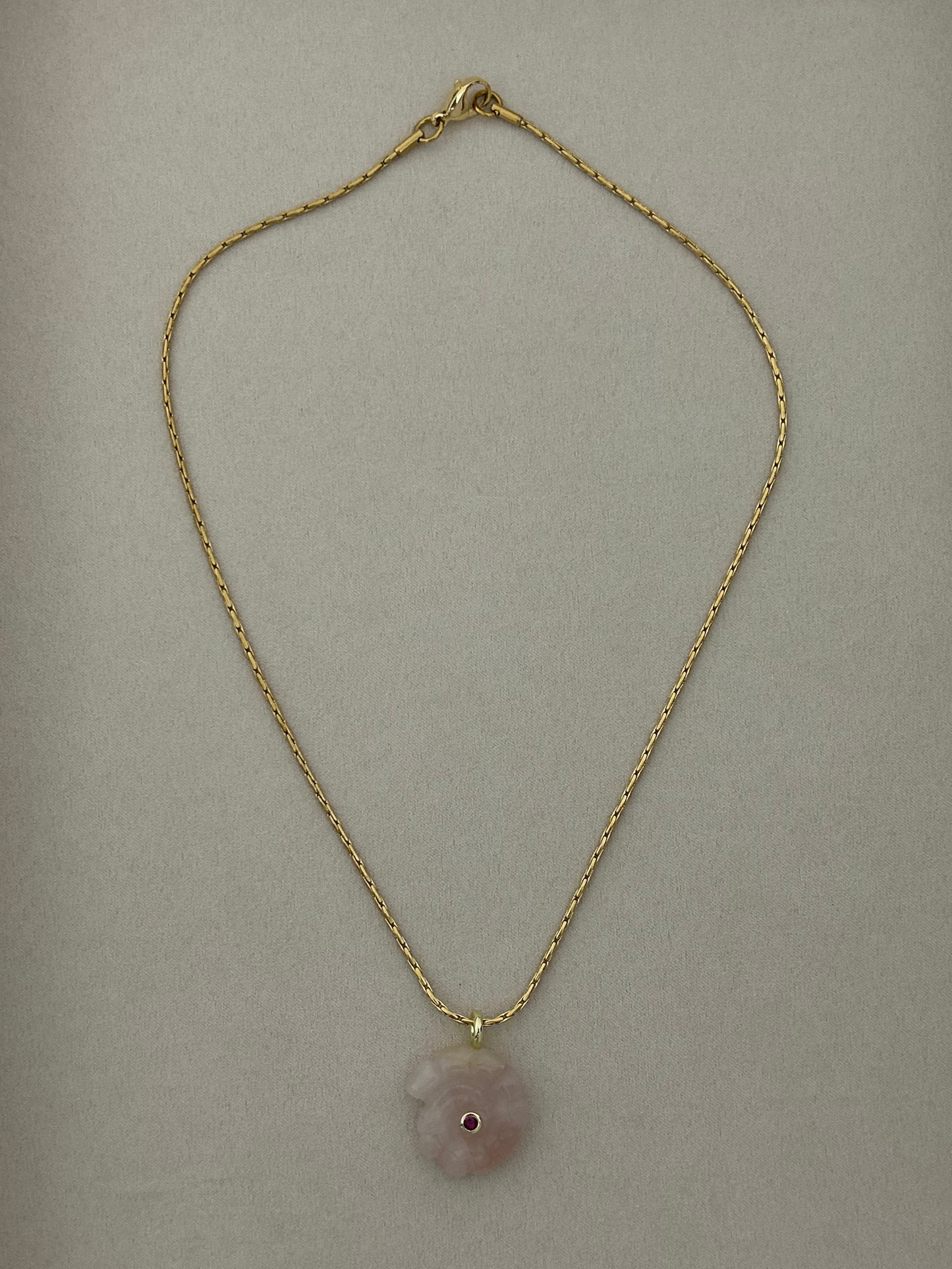 Ammonite Seashell Carved Rose Quartz Necklace