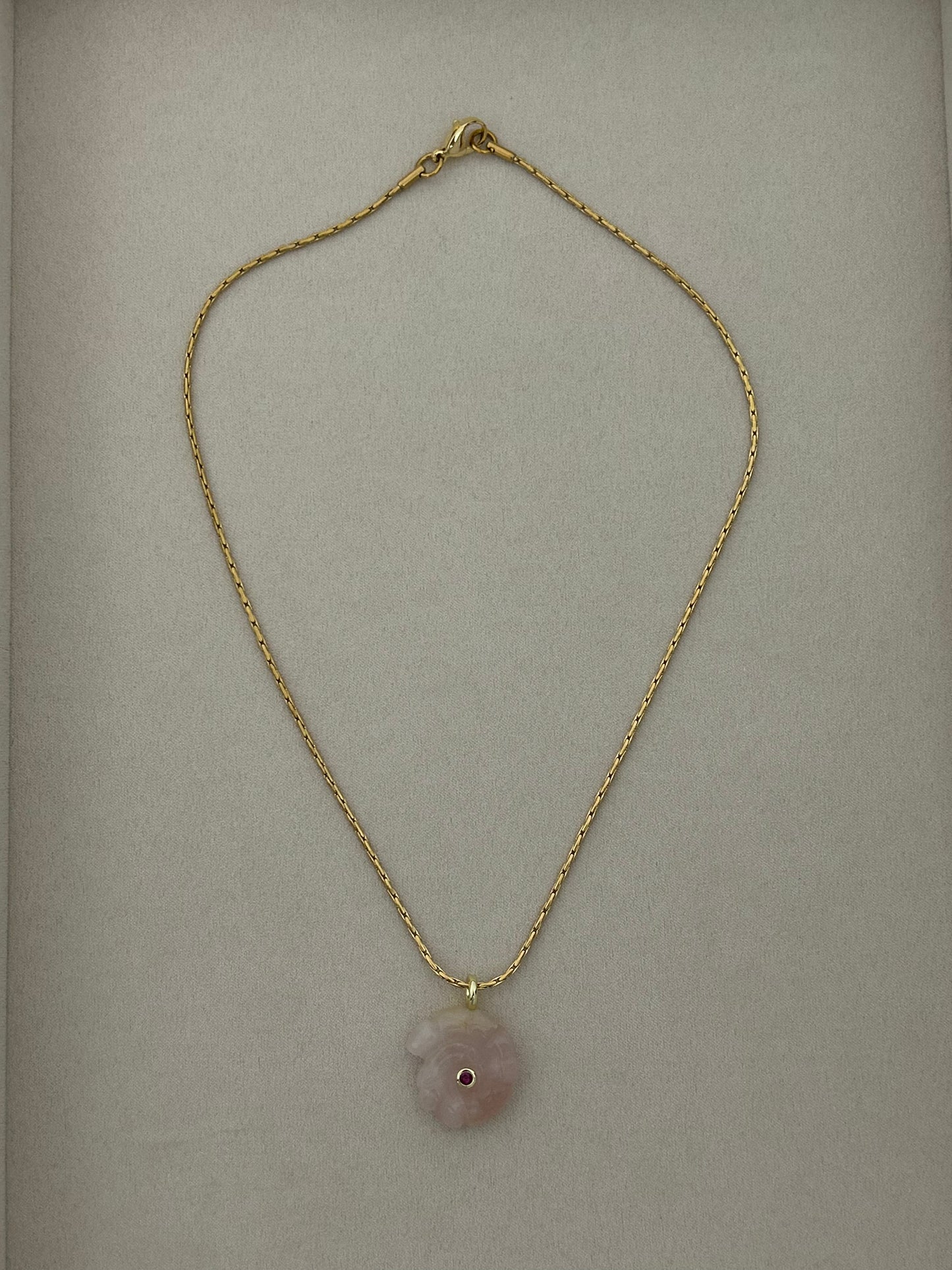 Ammonite Seashell Carved Rose Quartz Necklace