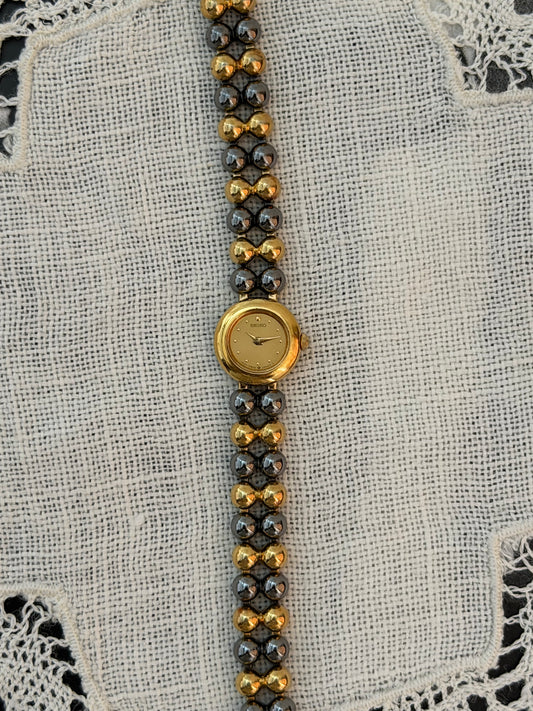 Vintage Seiko Two-Tone Bead Bracelet Watch