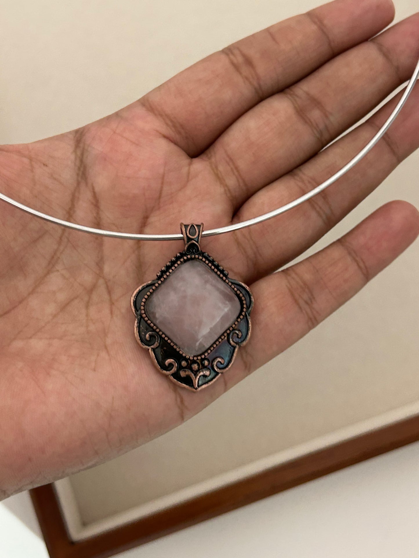 Arabesque Rose Quartz Choker Necklace