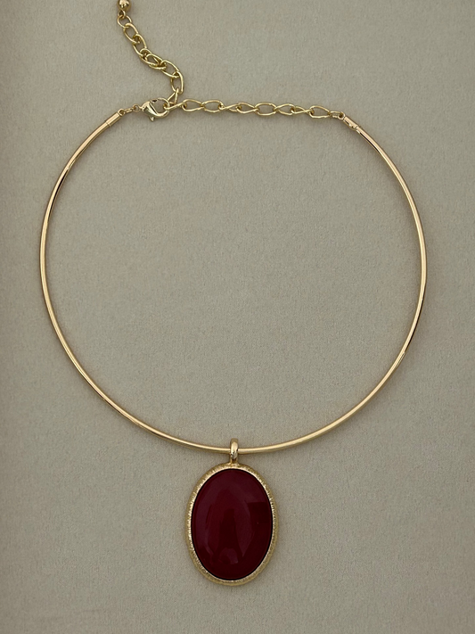 Crimson Oval Pendant Choker Necklace