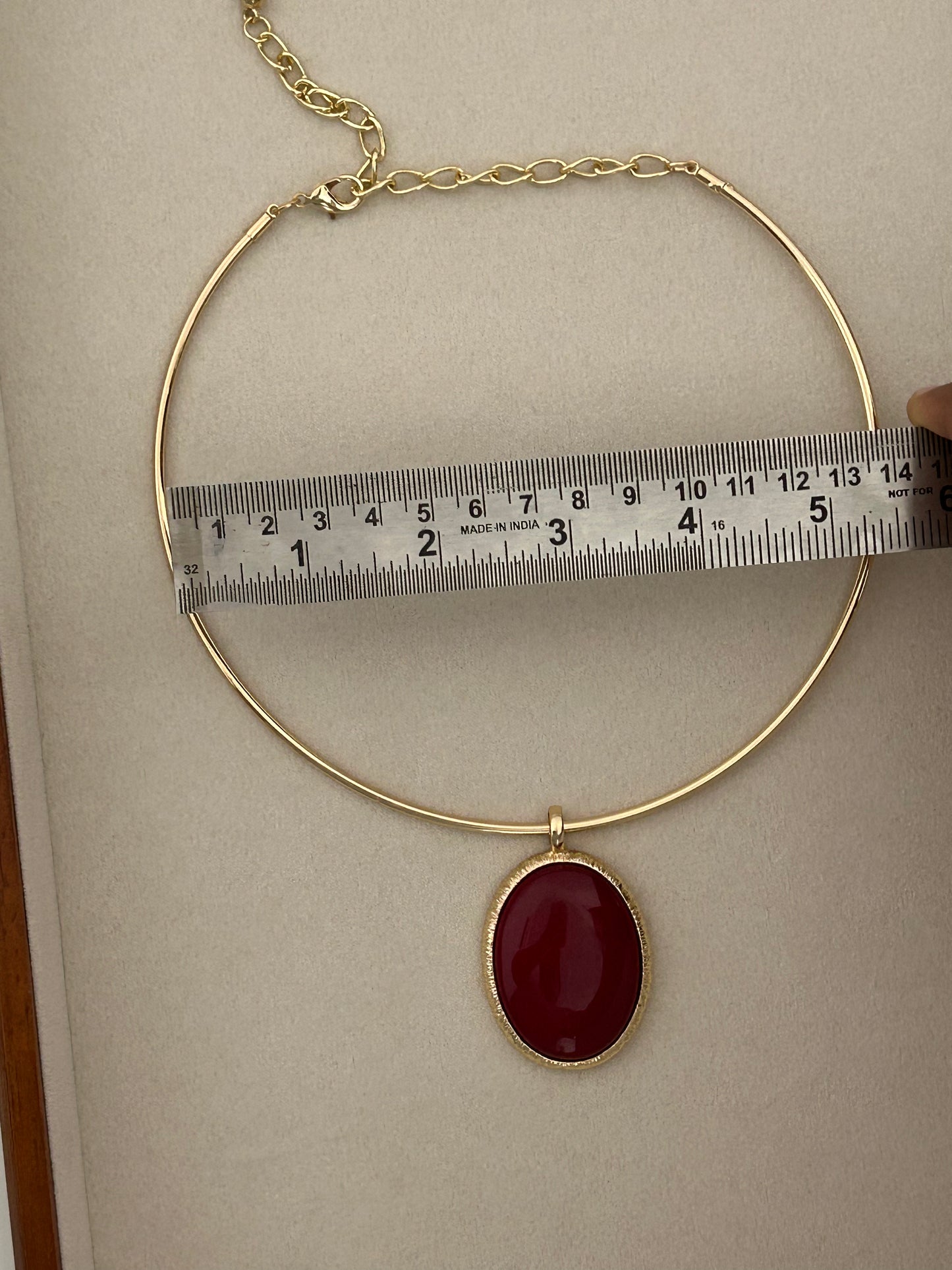 Crimson Oval Pendant Choker Necklace