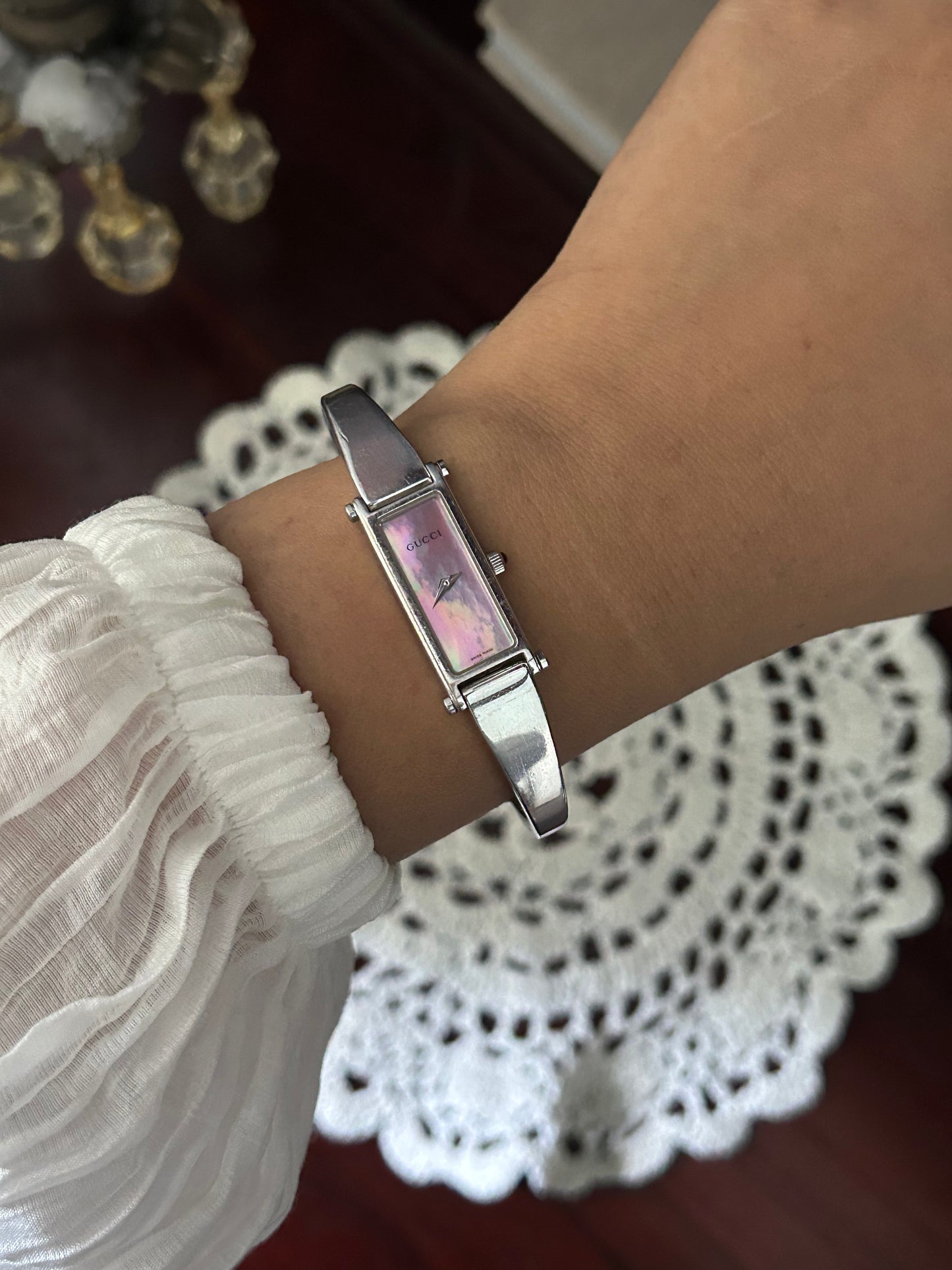 Gucci Pink Mop Dial 1500L Vintage Watch