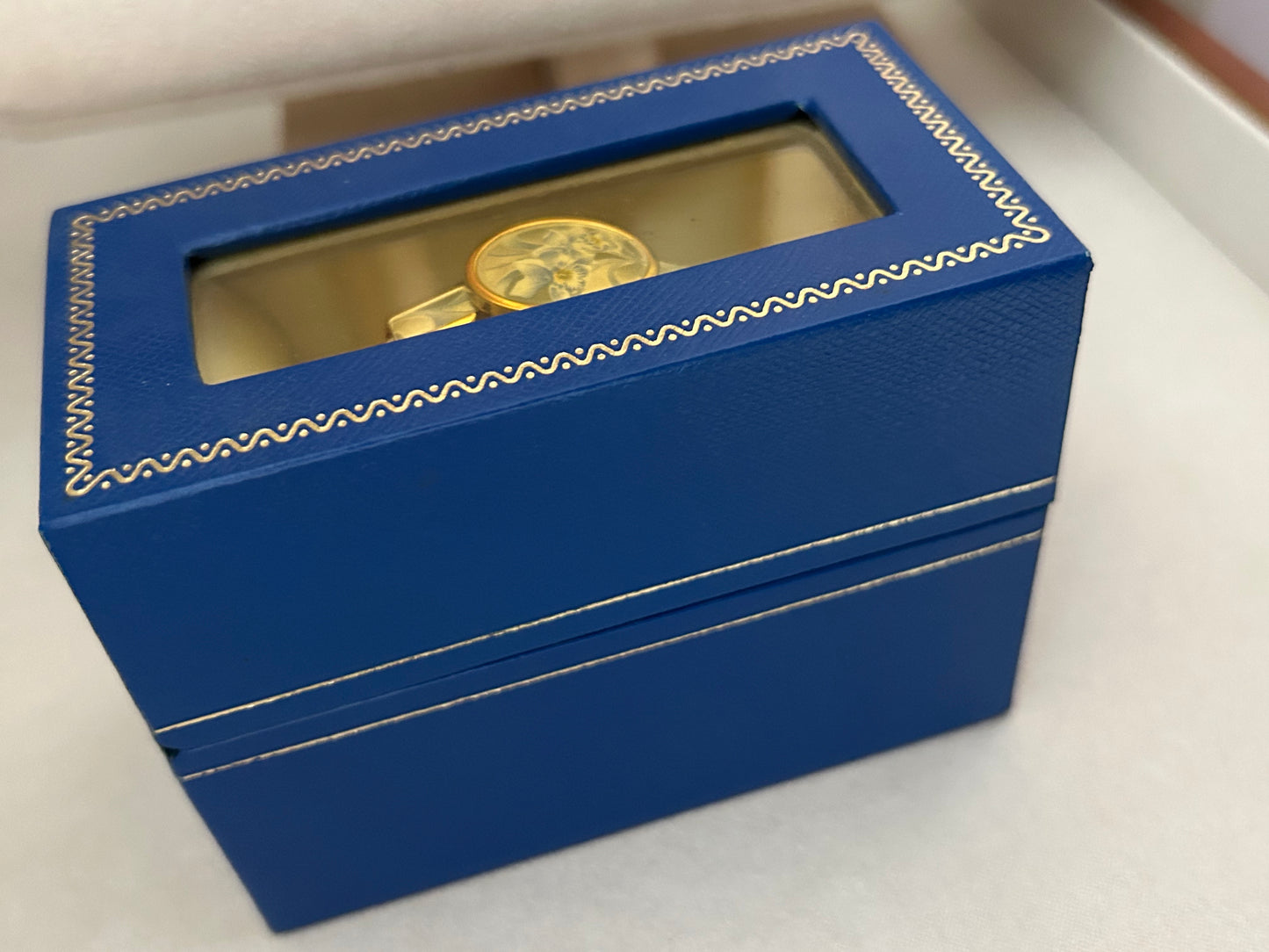 André Mouche Swiss Blue Orchid Enamel Cuff Bangle Watch