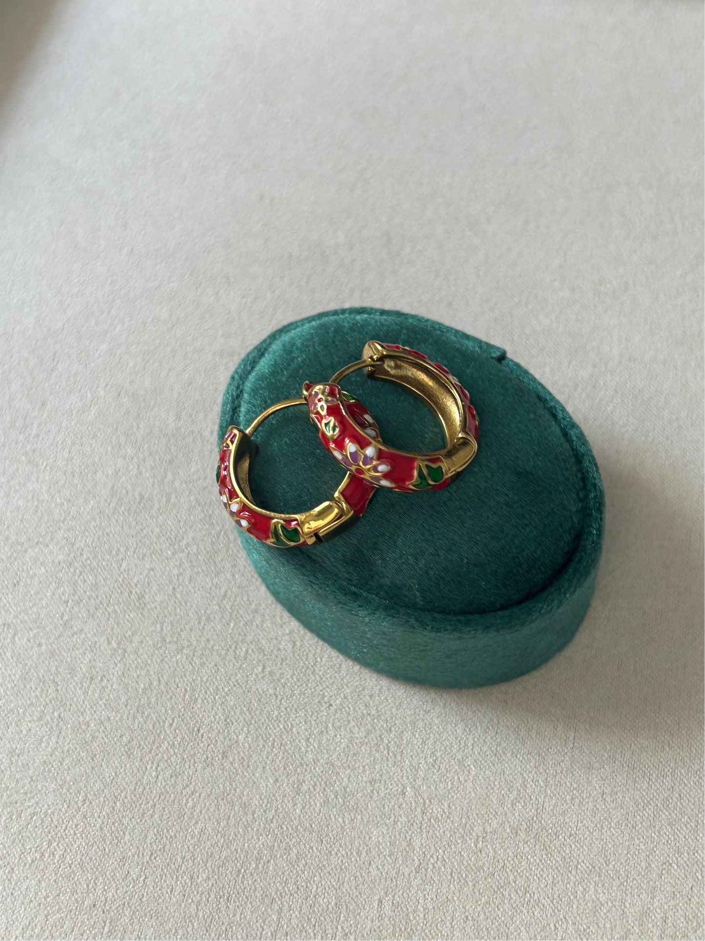 Rosette Hoop Earrings - Red