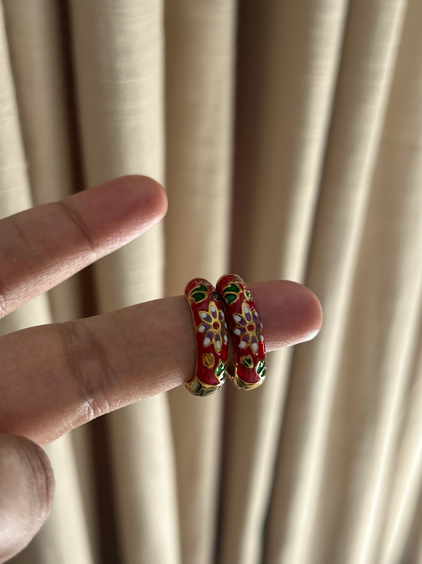 Rosette Hoop Earrings - Red