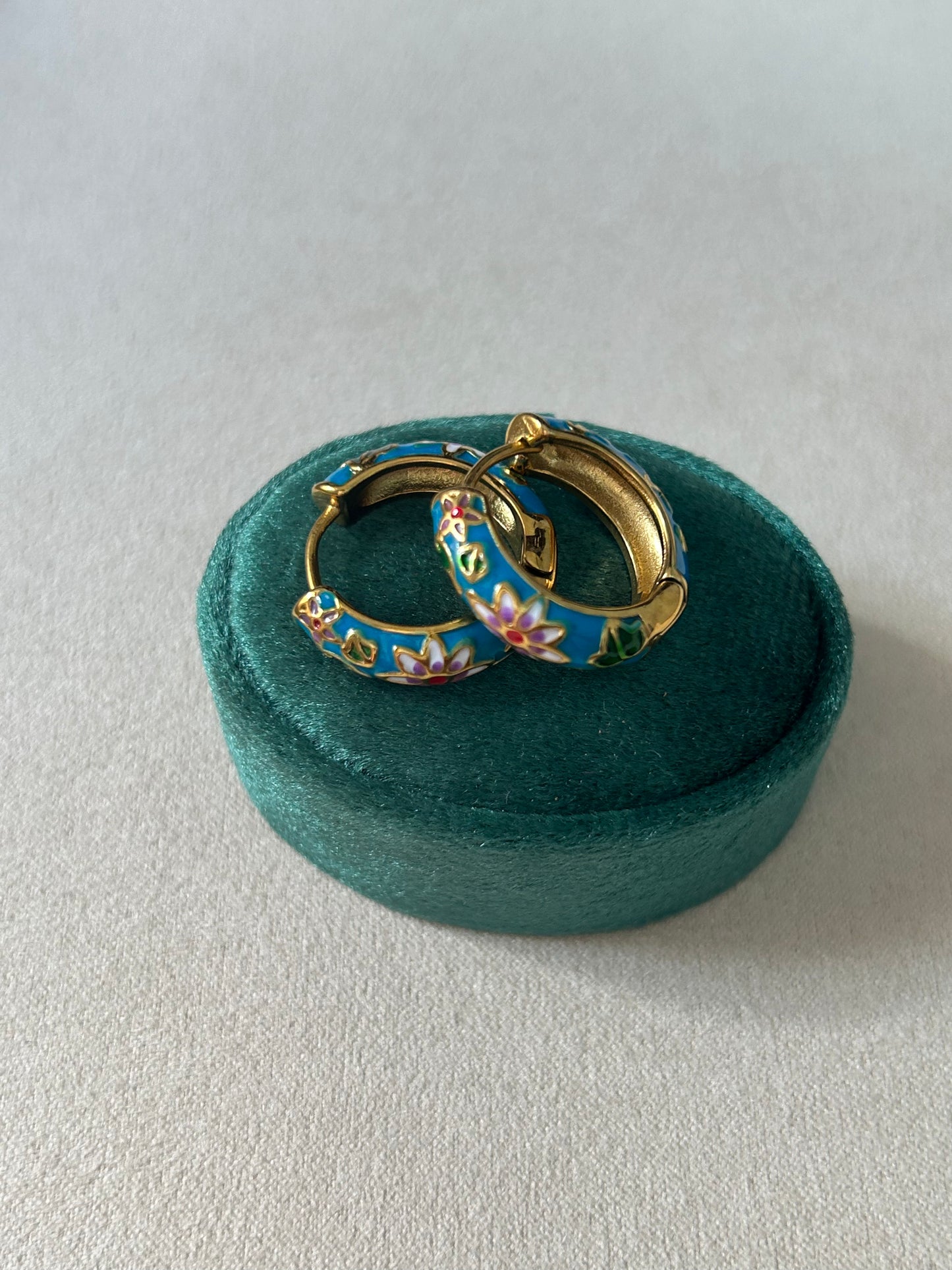 Rosette Hoop Earrings - Turquoise Blue