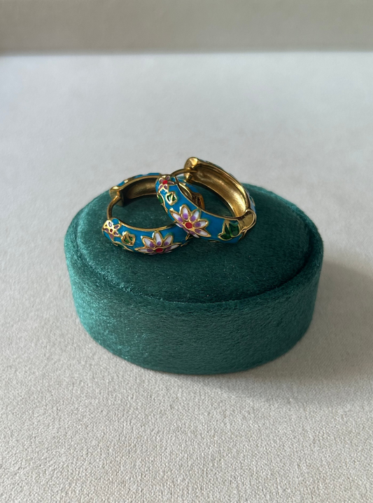 Rosette Hoop Earrings - Turquoise Blue