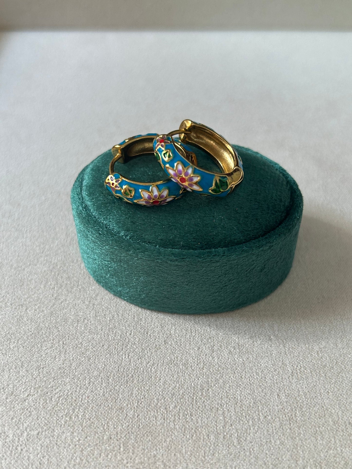 Rosette Hoop Earrings - Turquoise Blue