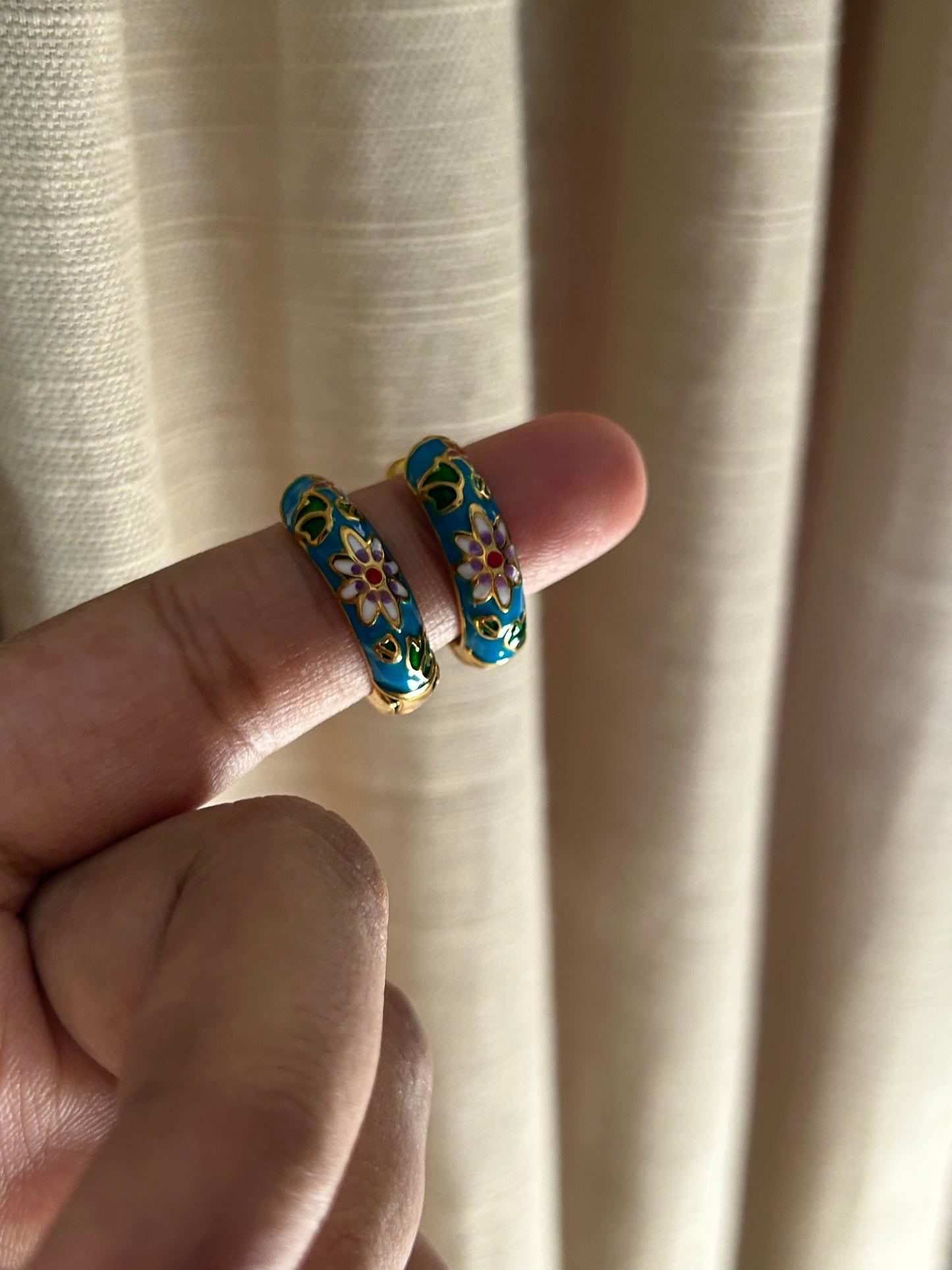 Rosette Hoop Earrings - Turquoise Blue