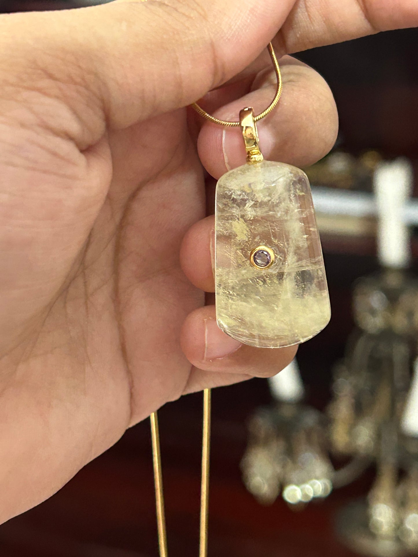 Natural Yellow Gemstone CZ Necklace