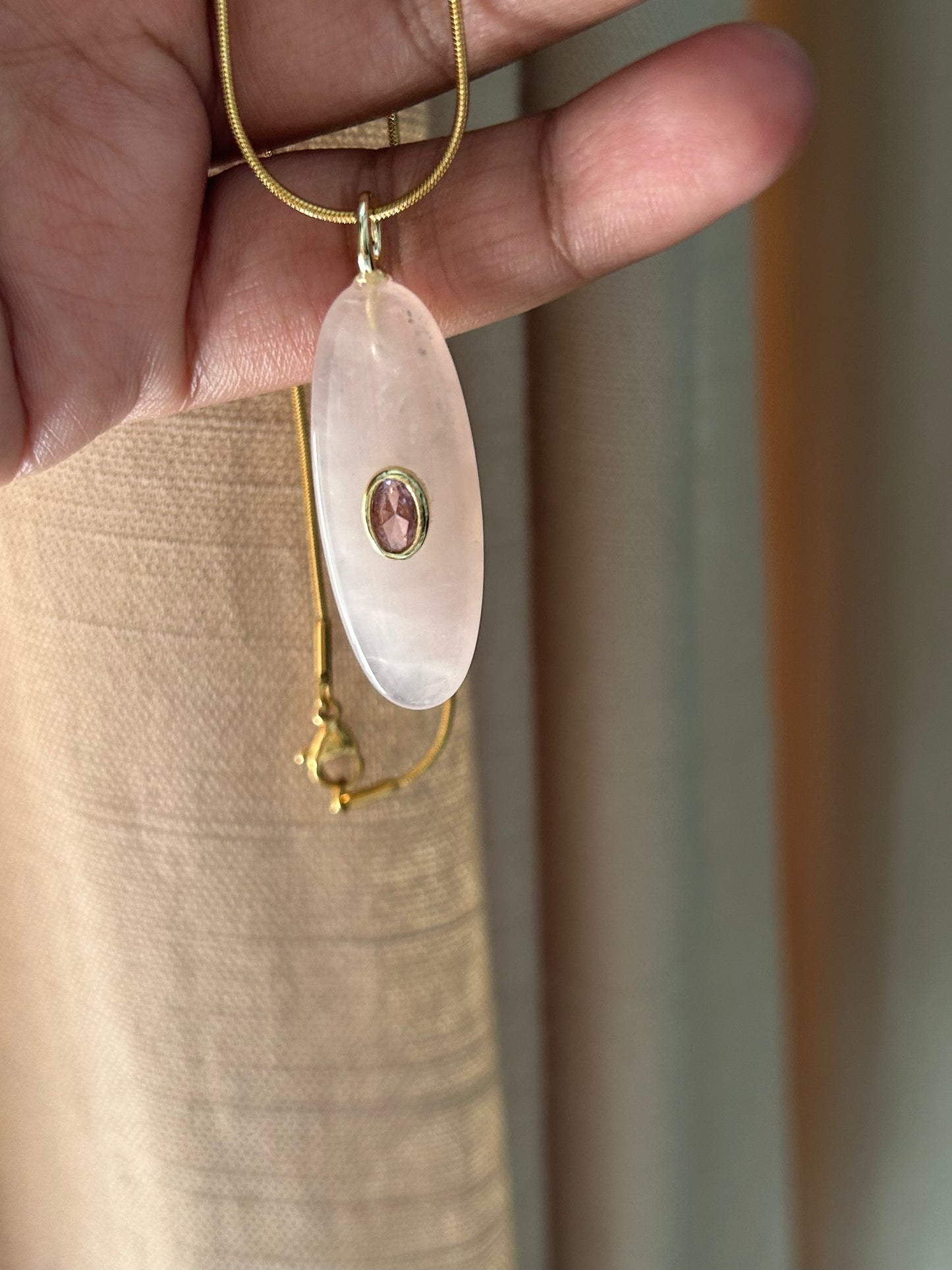 Horse Eye Rose Quartz Gemstone Pendant Necklace