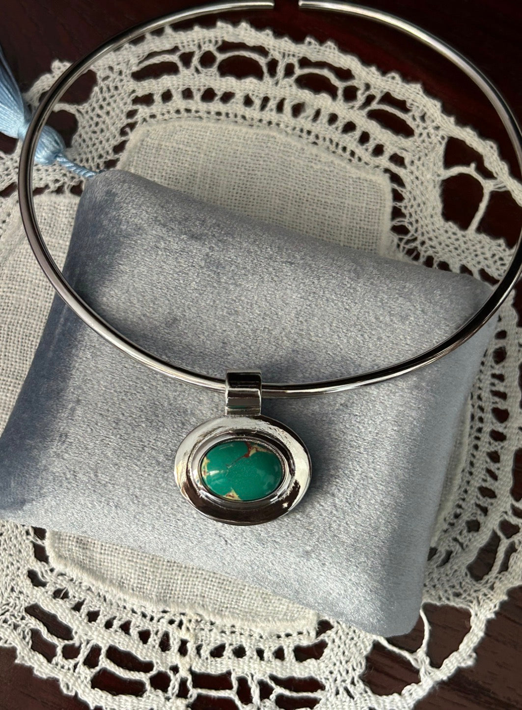 Turquoise Stone Metal Choker Necklace