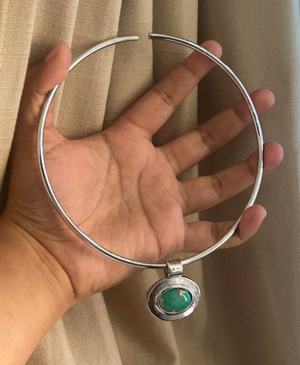 Turquoise Stone Metal Choker Necklace