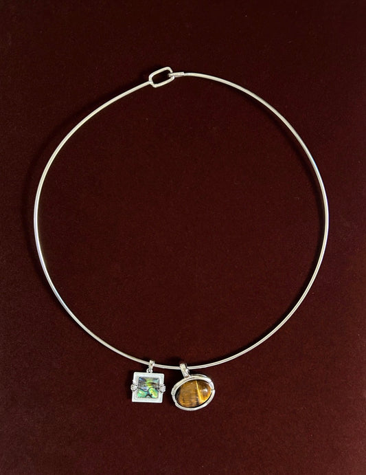 2in1 Natural Paua Shell & Tiger’s Eye Choker Necklace