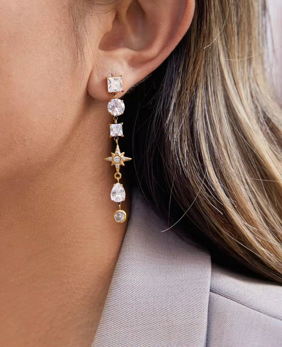 Geometric Drop Zirconia Earrings
