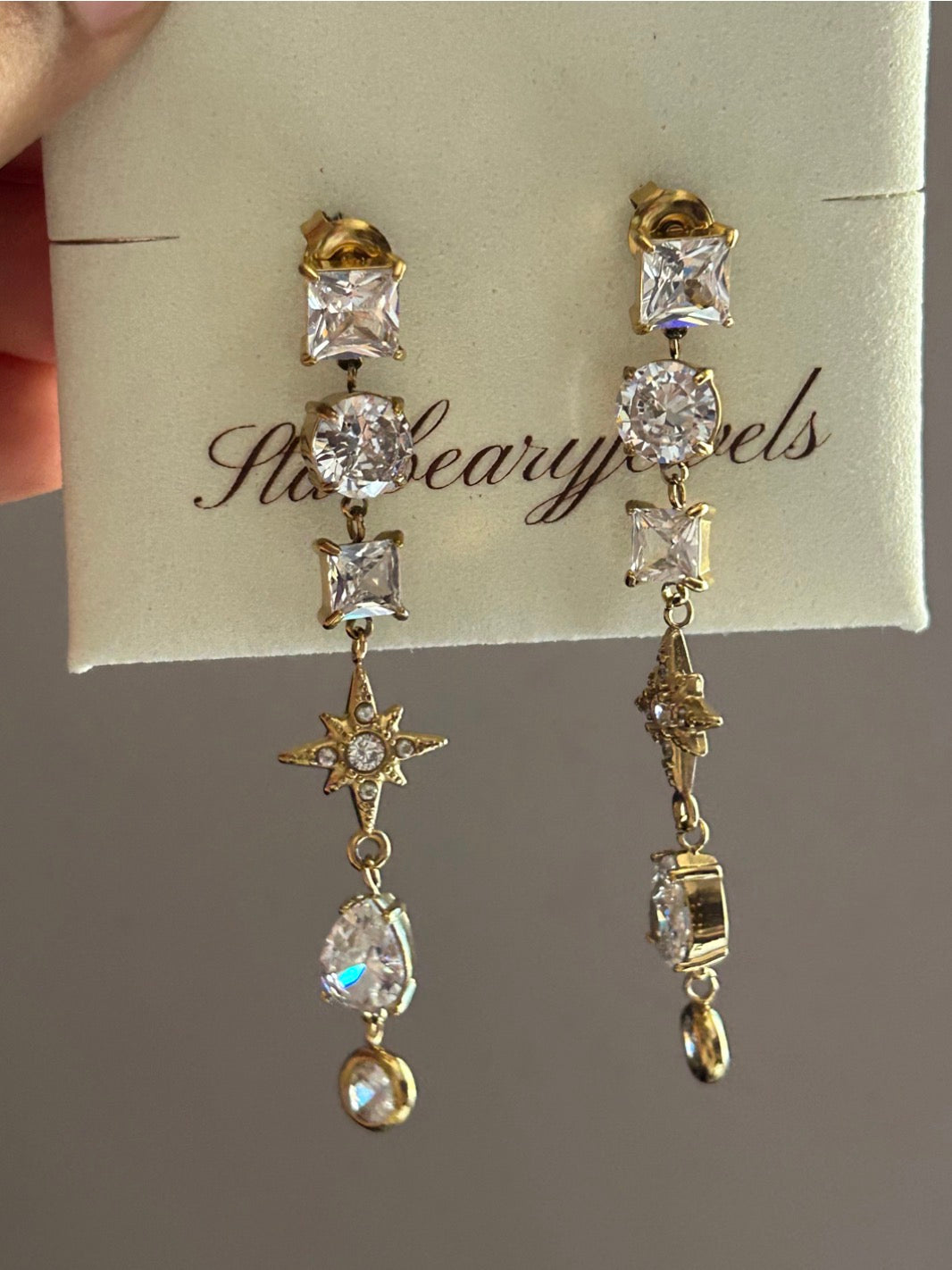 Geometric Drop Zirconia Earrings