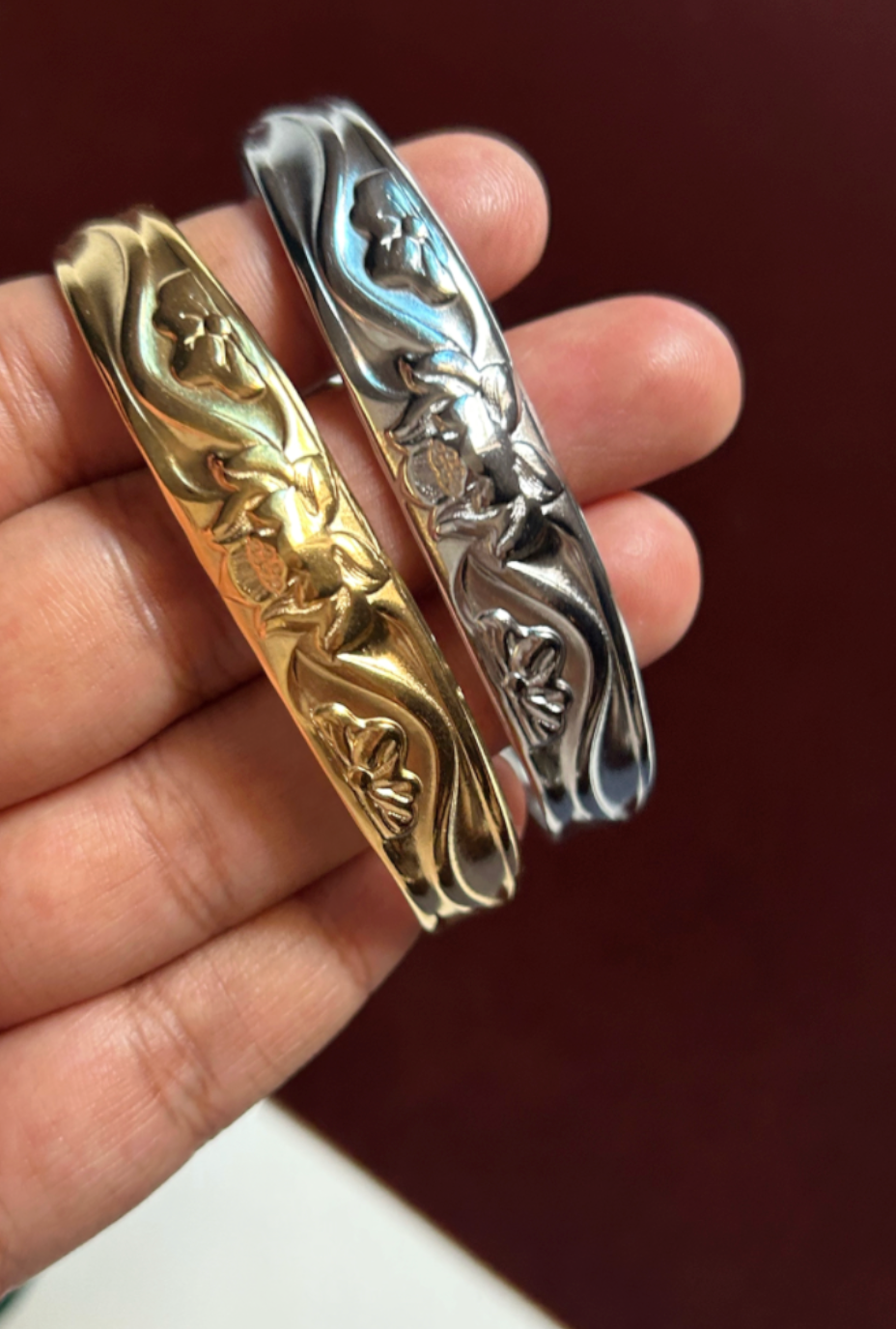Lotus Stainless Steel Cuff Bangle (Gold & Silver Sold Separately)