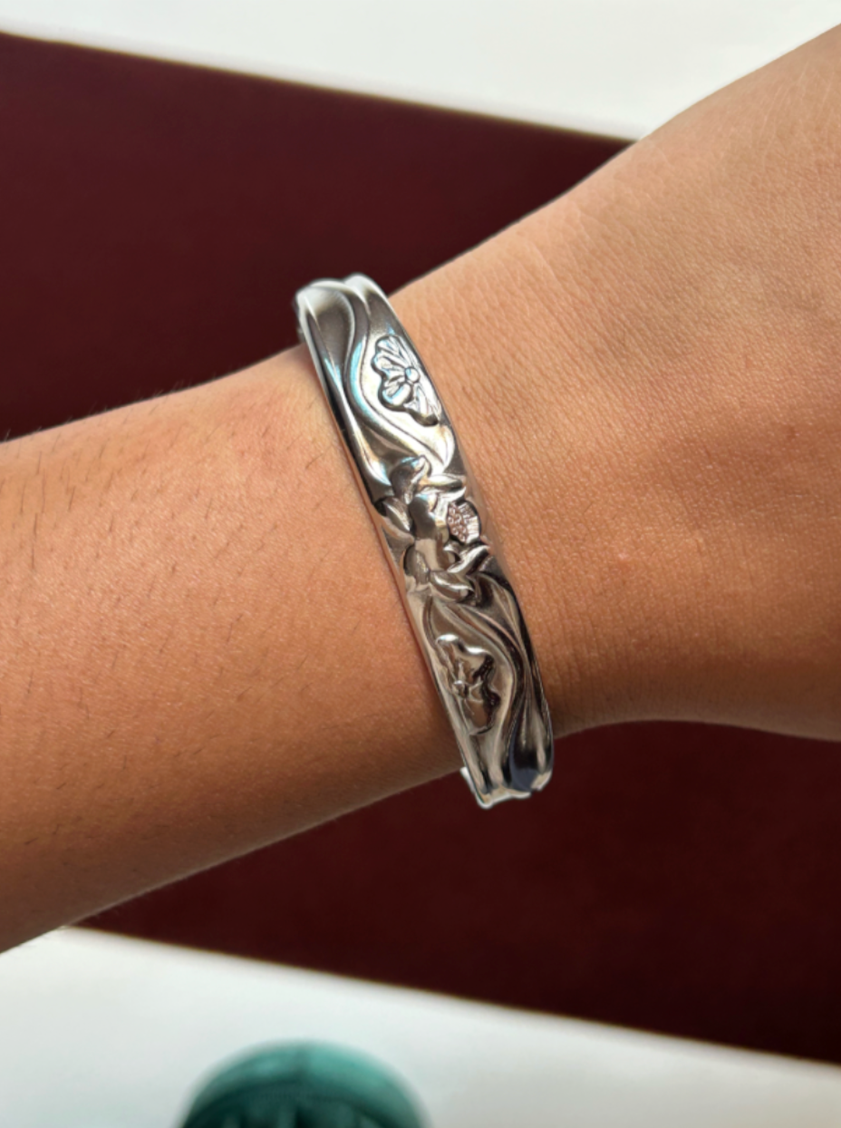 Lotus Stainless Steel Cuff Bangle (Gold & Silver Sold Separately)