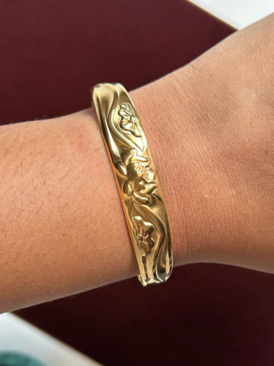 Lotus Stainless Steel Cuff Bangle (Gold & Silver Sold Separately)