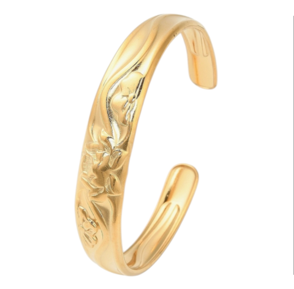 Lotus Stainless Steel Cuff Bangle (Gold & Silver Sold Separately)