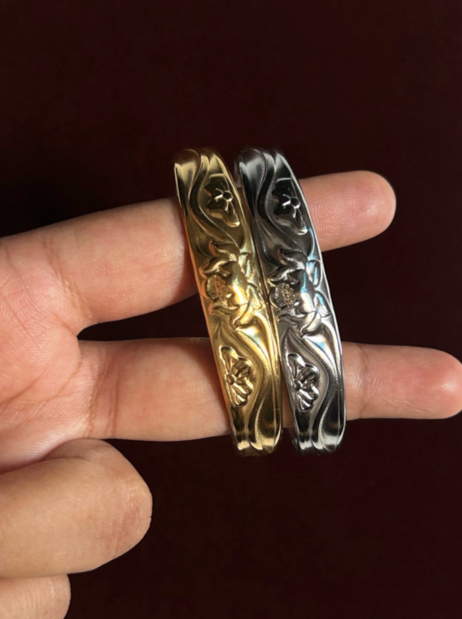 Lotus Stainless Steel Cuff Bangle (Gold & Silver Sold Separately)