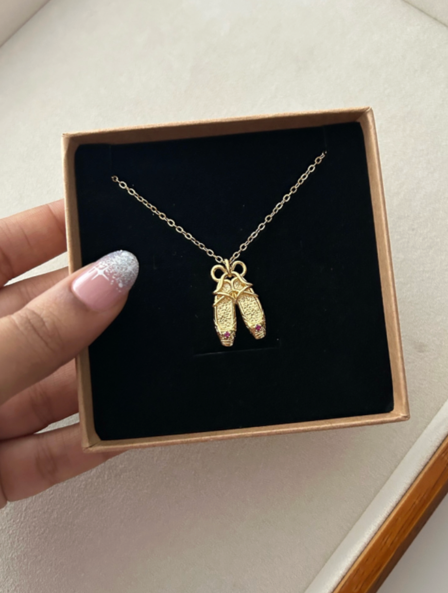 Gold Plated Stainless Steel Ballet Shoe Necklace