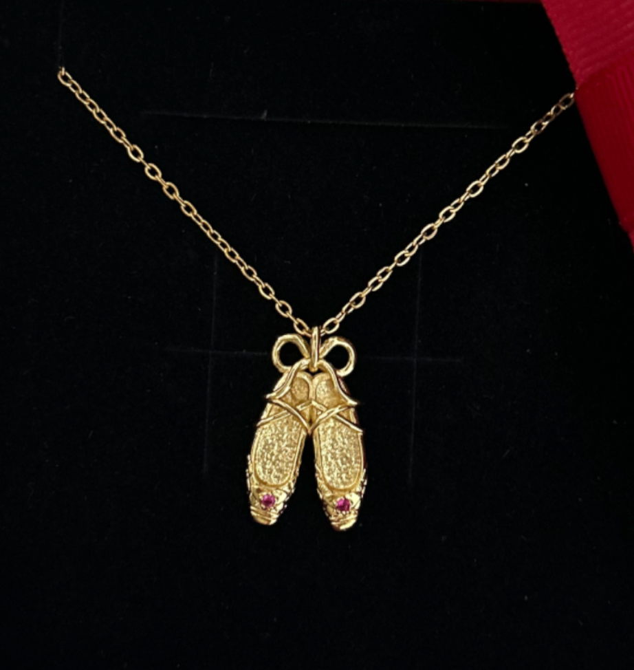 Gold Plated Stainless Steel Ballet Shoe Necklace