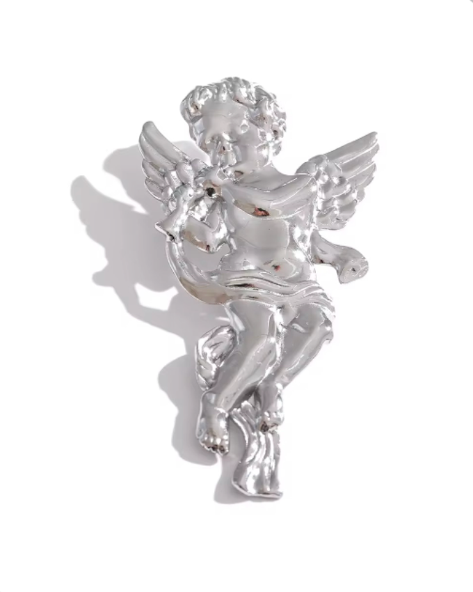 Cherub Trumpet Stainless Steel Brooch