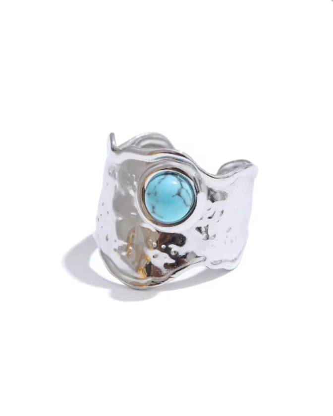 Turquoise Form Stainless Steel Cuff Ring
