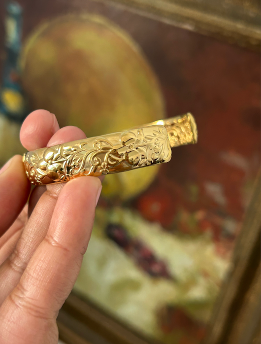 Serenade Of Orchid Vintage Style Open Cuff Bangle