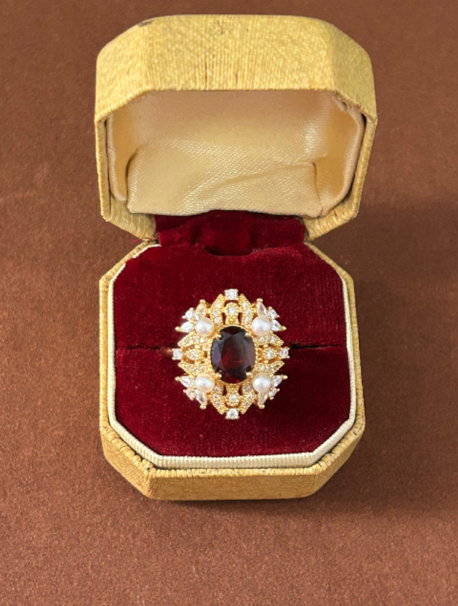 Natural Garnet Gold Plated Sterling Silver Ring