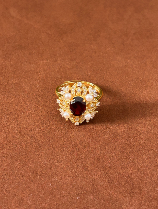 Natural Garnet Gold Plated Sterling Silver Ring