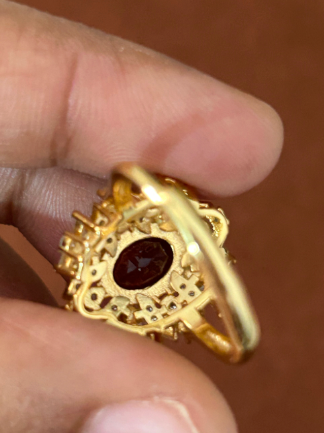 Natural Garnet Gold Plated Sterling Silver Ring