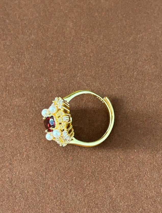 Natural Garnet Gold Plated Sterling Silver Ring