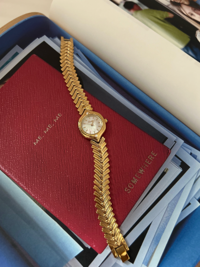 Vintage Italian Style Mop Dial Quartz Watch - Gold