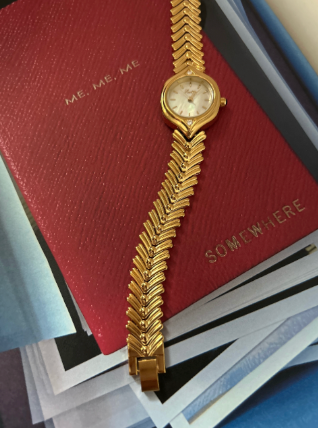 Vintage Italian Style Mop Dial Quartz Watch - Gold