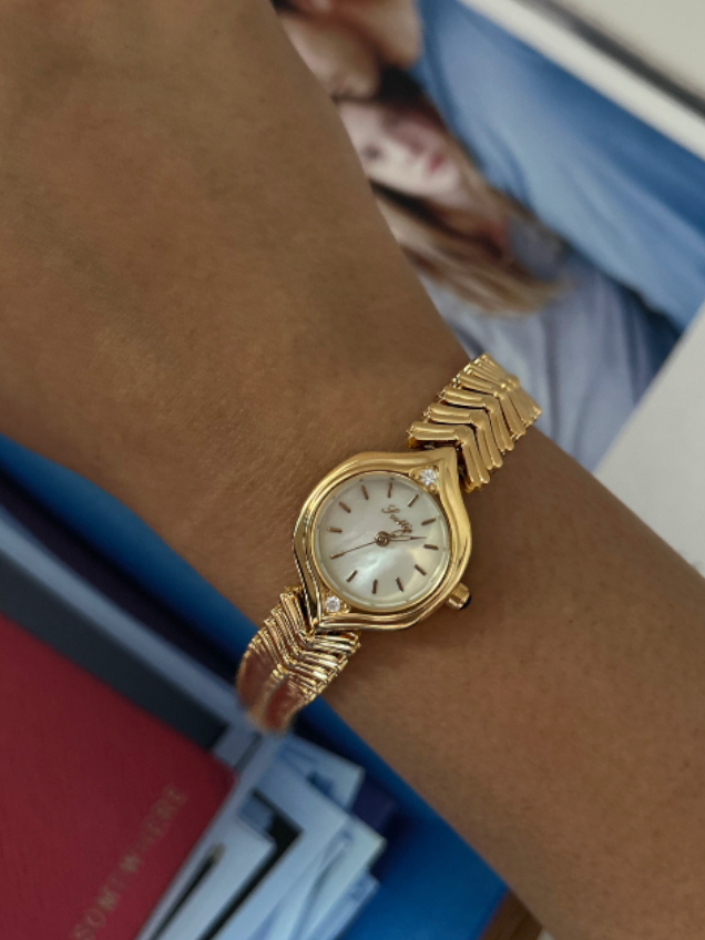 Vintage Italian Style Mop Dial Quartz Watch - Gold