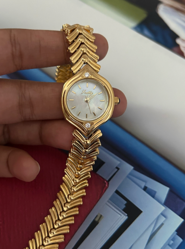 Vintage Italian Style Mop Dial Quartz Watch - Gold