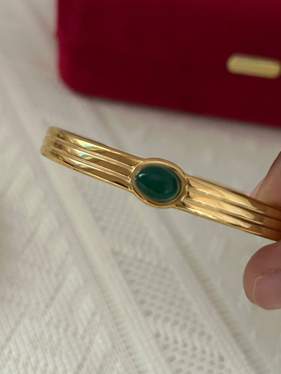 Gold Plated Stainless Steel Natural Agate Bracelet