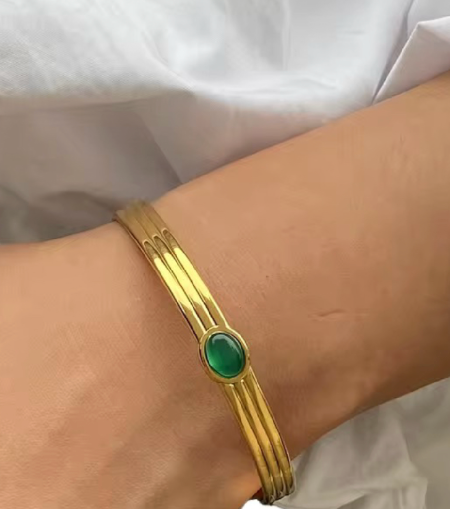 Gold Plated Stainless Steel Natural Agate Bracelet