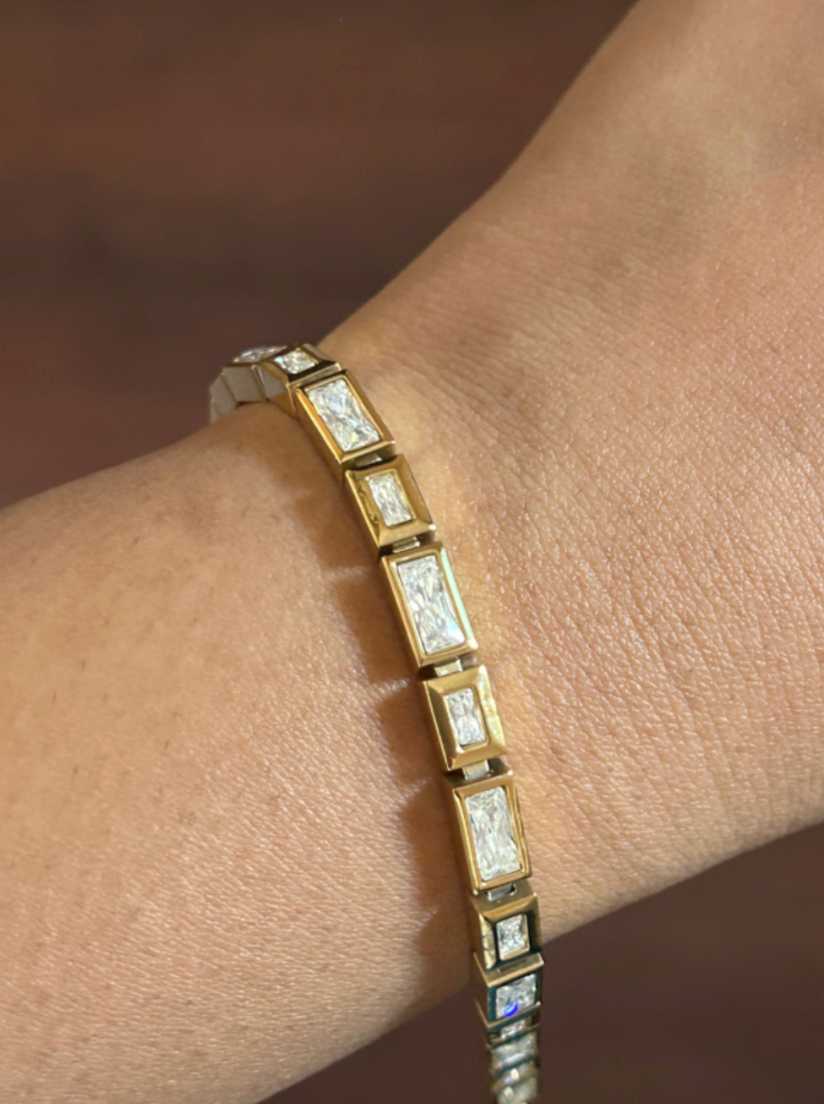PVD Gold Plated Zirconia Stainless Steel Bracelet