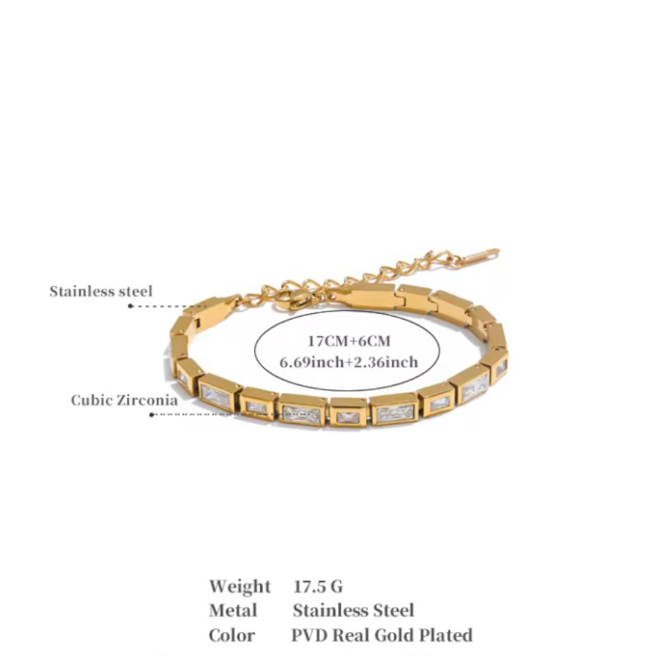 PVD Gold Plated Zirconia Stainless Steel Bracelet