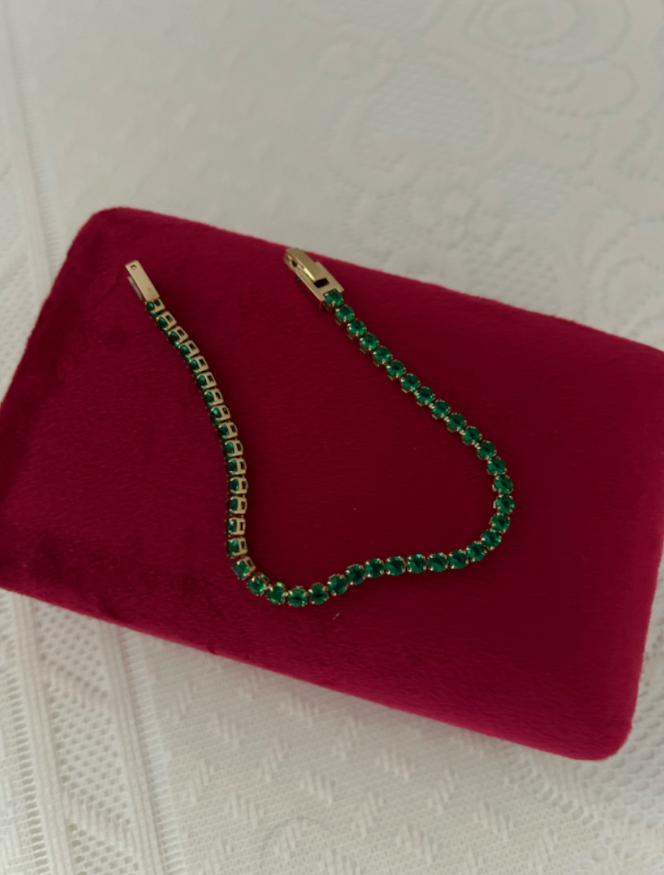 Green Gold Plated Stainless Steel Tennis Bracelet