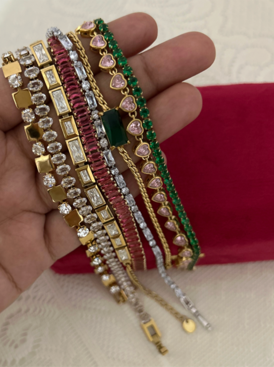 Green Gold Plated Stainless Steel Tennis Bracelet