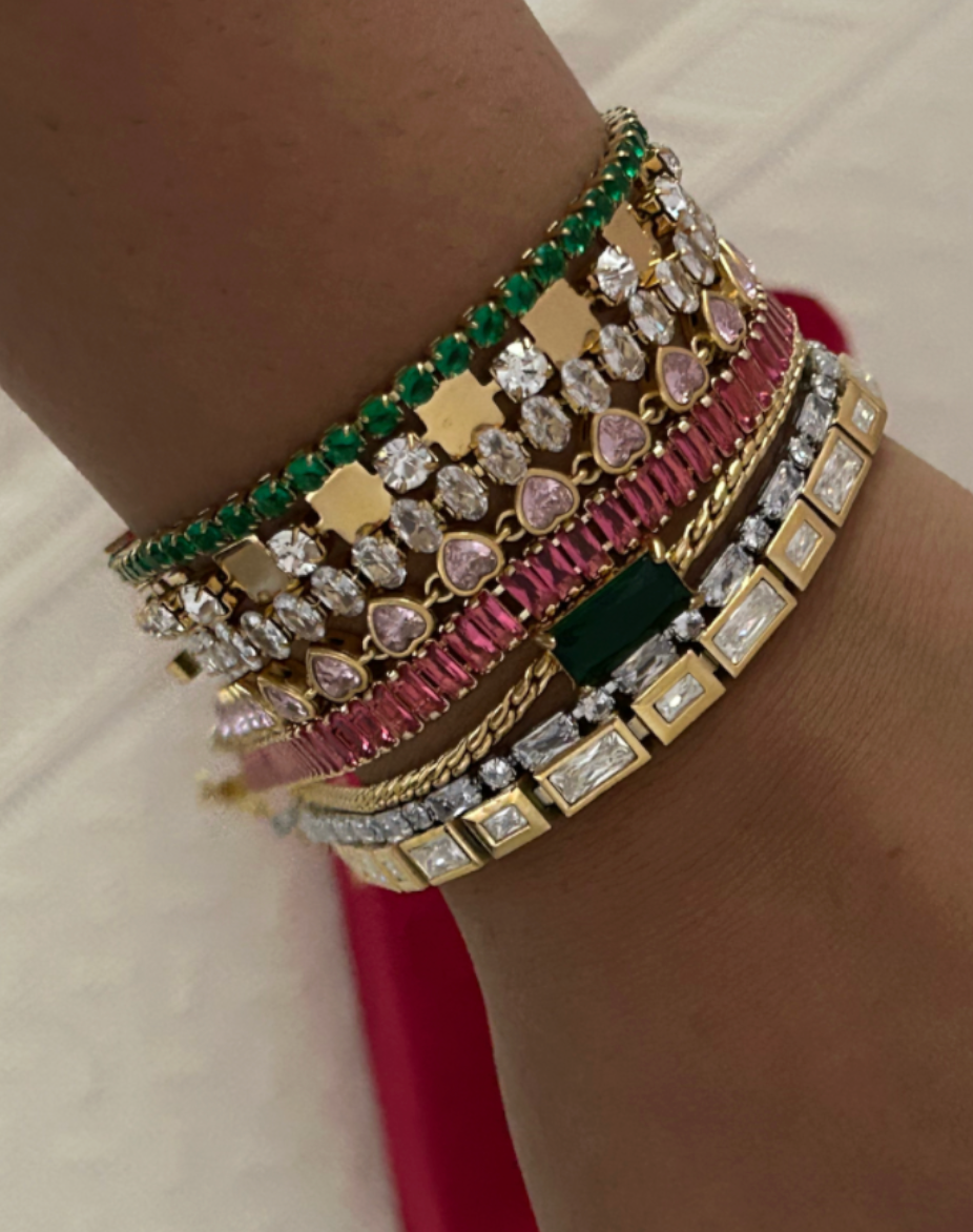 Green Gold Plated Stainless Steel Tennis Bracelet