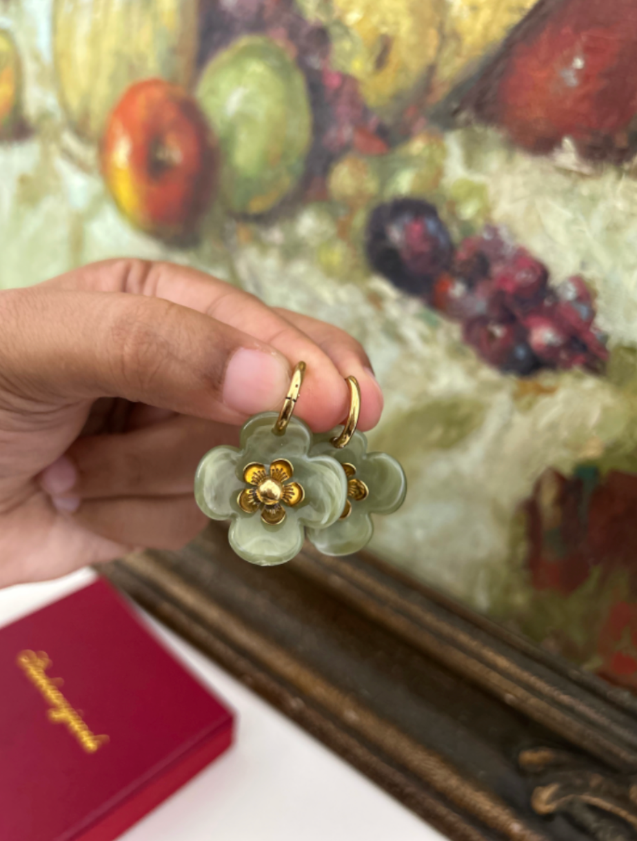 Green Bloom Stainless Steel Earrings